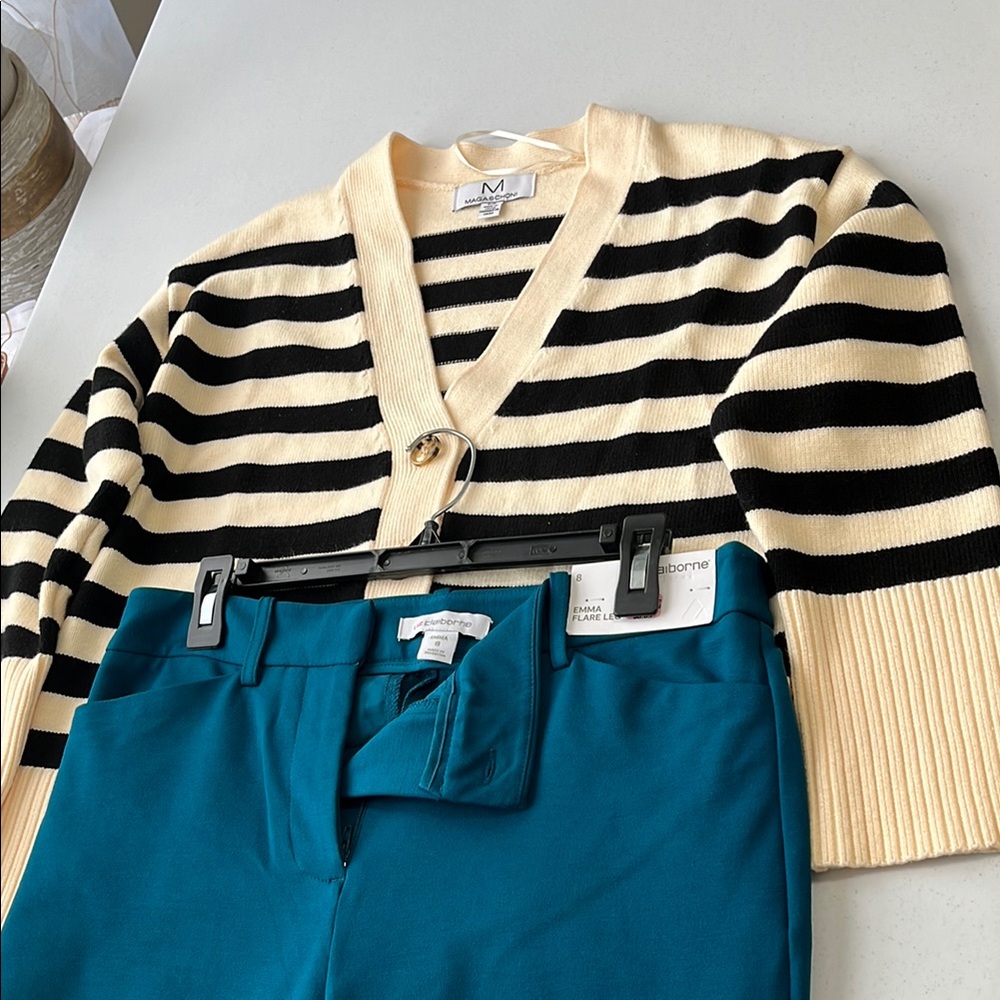 Cream and Black Knit Cardigan Sweater